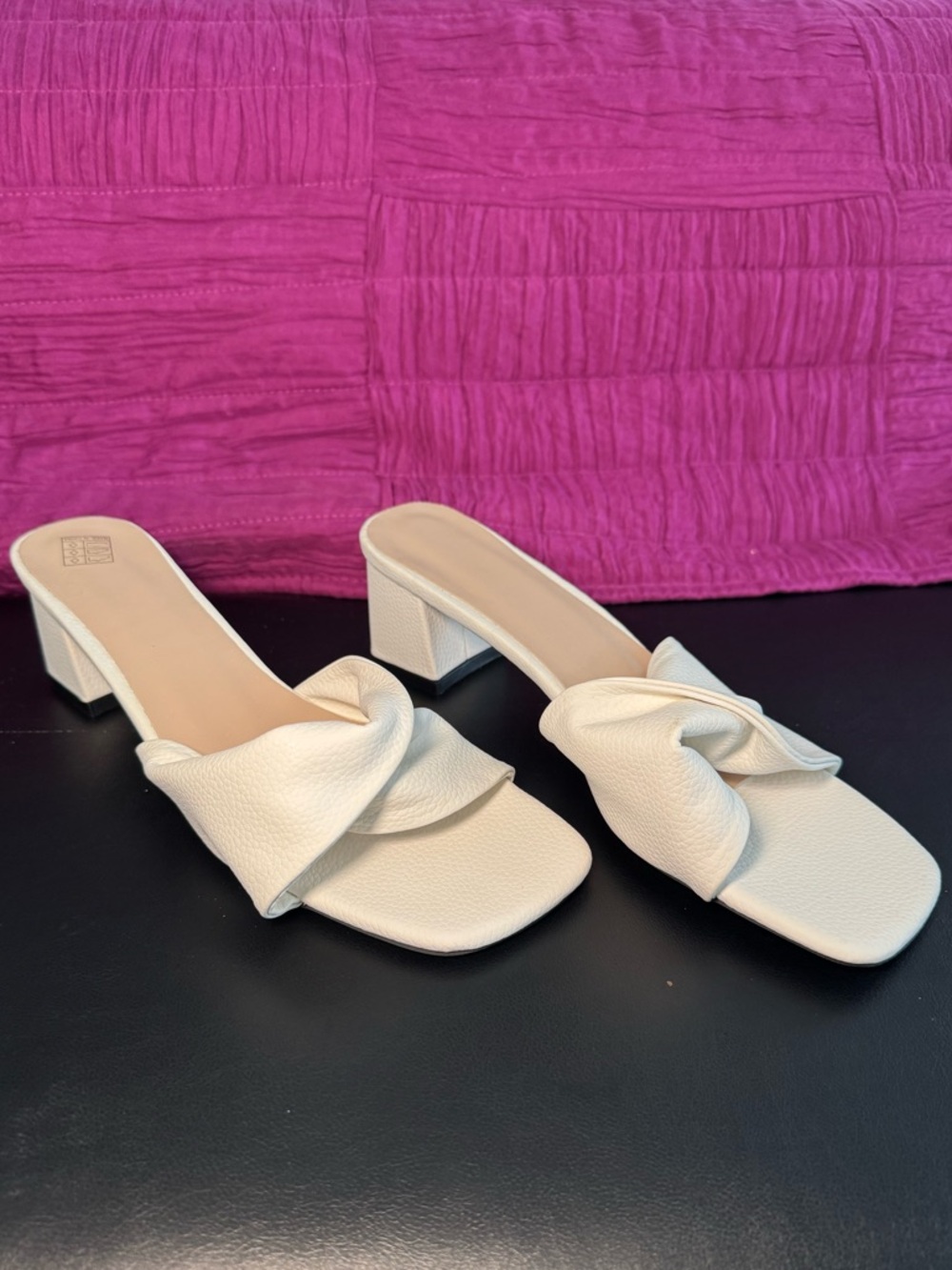 White Knot Detail Block Heel Slide Sandals - Women